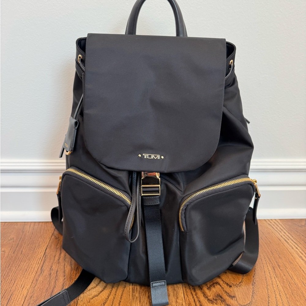 Tumi Rivas Black Backpack with Gold Hardware - Picture 2 of 6